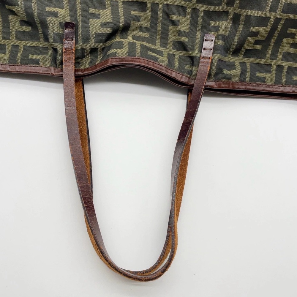 Authentic Fendi Zucca Nylon Leather Khaki Tote Bag W/Pouch - Picture 8 of 16